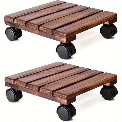 Solid Wood Movable Flower Stand – Thickened Bonsai Pot Tray with Universal Wheels for Easy Rolling