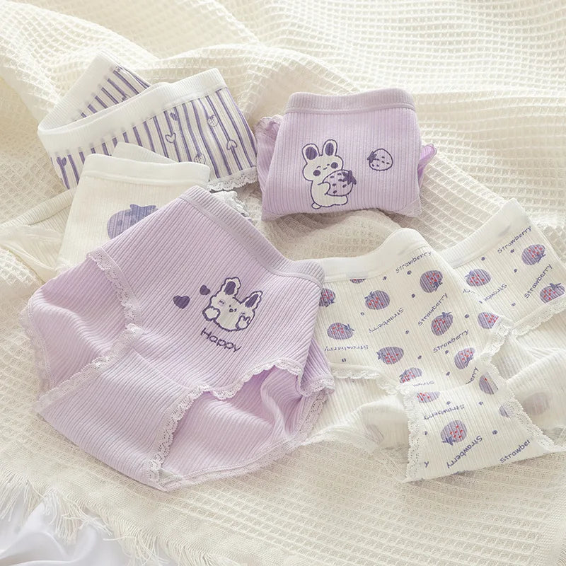 5-Piece Cotton Panties Set – Strawberry Bear Cartoon Girls’ Briefs, Sexy Women’s Underwear & Lingerie