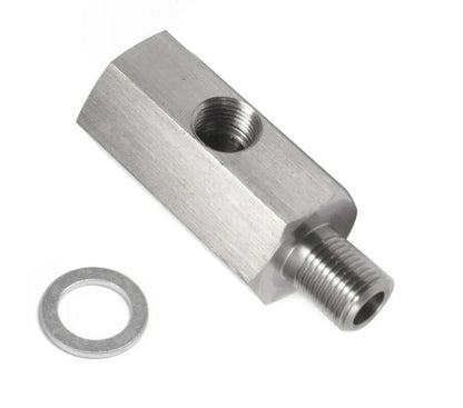 Oil Pressure Sensor Tee Adapter — M10x1.0 to M10x1.0 with 1/8NPT Female Side Holes for Turbo Supply Feed Line Gauge