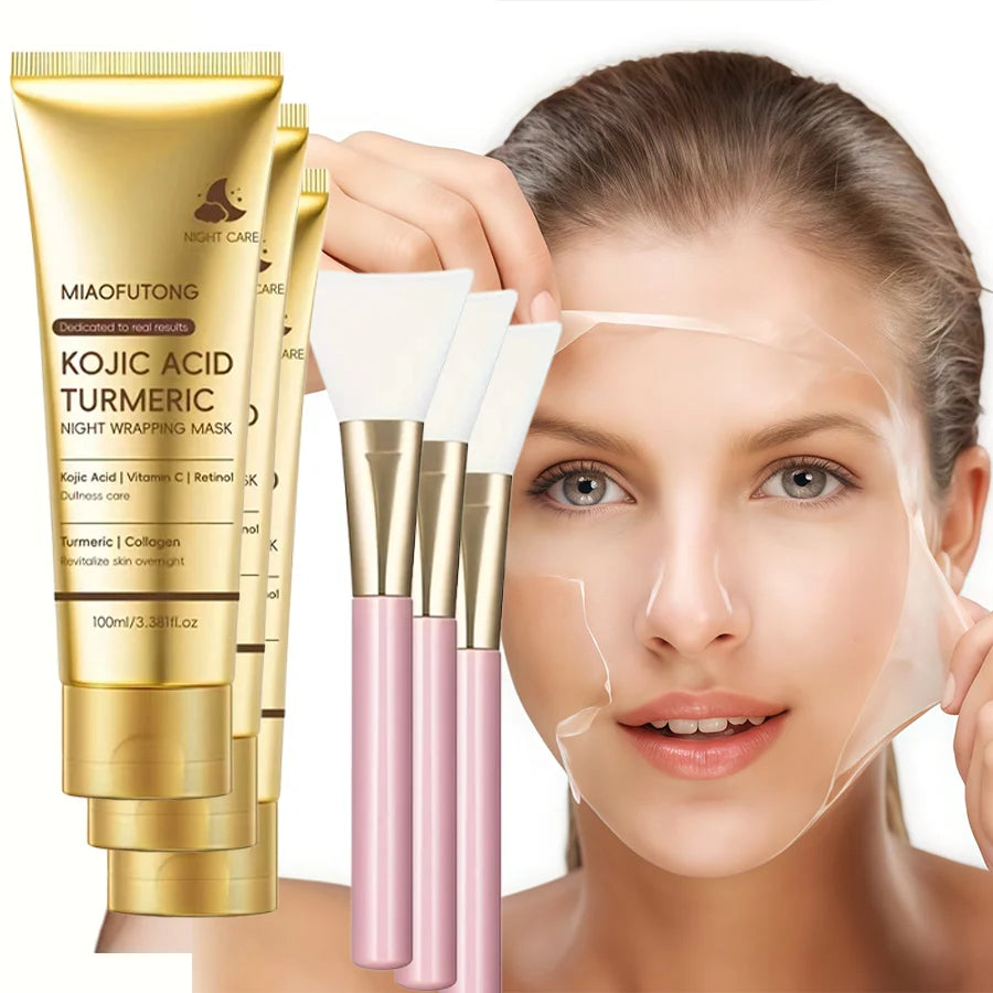 Kojic Acid Turmeric Overnight Peel-Off Mask - 100ml Hydrolyzed Collagen Brightening & Skin-Firming Korean Facial Treatment