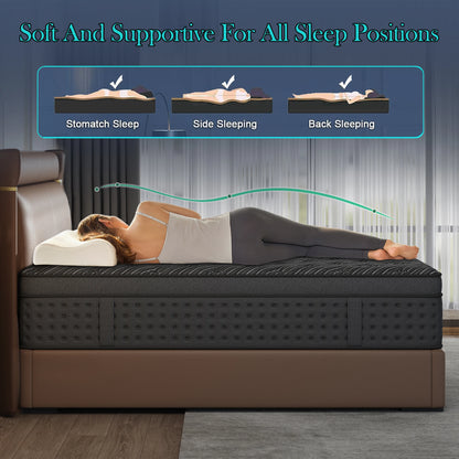 LayRoad Memory Foam Spring Mattress - Medium Firm Pressure Relief Mattress in a Box for Single, Double, Queen & King Beds