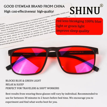 SHINU Blue Light Blocking Glasses – Red Lens Anti-Glare Eyewear for Men to Reduce Eye Strain