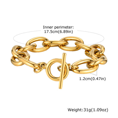 Women’s Chunky Gold Toggle Chain Bracelet – Stainless Steel OT Buckle Link Bracelet, Tarnish-Free Bold Fashion Jewelry