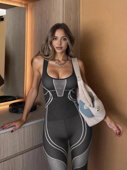 Women’s Sports Yoga Jumpsuit – Colorblock Fitness & Leisure Training Suit