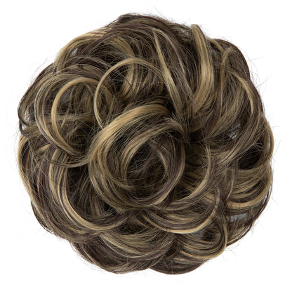 Synthetic Messy Hairpiece Chignon Scrunchie – Blonde & Brown Donut Bun for Women, Elastic Daily Use Hair Extension H9