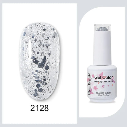 Clou Beaute 15ml Gel Nail Polish Set – Red Black White Green Neon UV Soak-Off Semi-Permanent Nail Varnish Base & Velvet Top Coat
