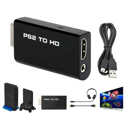 PS2 to HDMI Converter – Audio & Video Adapter with 3.5mm Port, Supports 480i/480p/576i Display Modes for PC & PS2