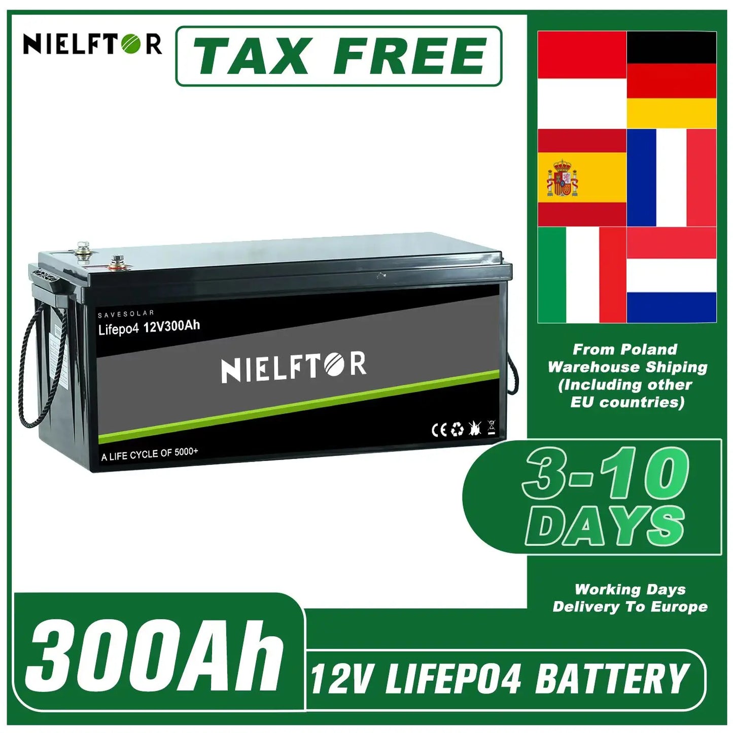 12V 24V 48V LiFePO4 Lithium Iron Phosphate Battery – 100Ah, 200Ah, 300Ah with Built-in BMS for Solar & Boats