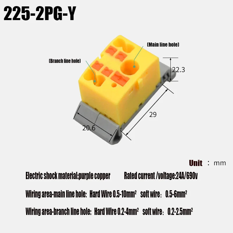 Compact Push-In Wire Connector Terminal Block – Fixed Modular Multi-Link Splicing 1-In Multiple-Out Lighting Connector 225 Series