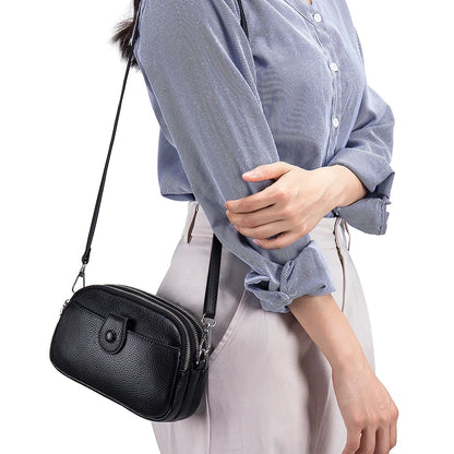 Real Leather Women’s Shoulder Bag - Mini Crossbody Purse with Three Zipper Pockets