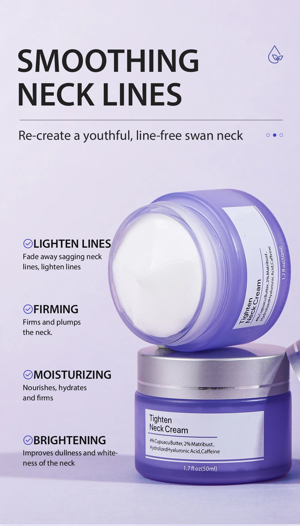 Neck Lift Cream — Firming, Tightening & Brightening, Reduces Fine Lines, Moisturizing & Smoothing Neck Care