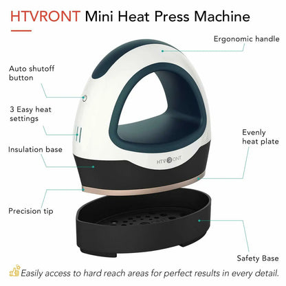 HTVRONT Mini Heat Press Machine — Portable Easy Press for HTV Vinyl, Cricut DIY Printing on T-Shirts, Clothes, Bags, Hats, and Pads