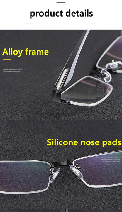 Progressive Multifocal Photochromic Reading Glasses – Anti-Blue Light Half Frame for Men with Presbyopia & Far Sight Protection