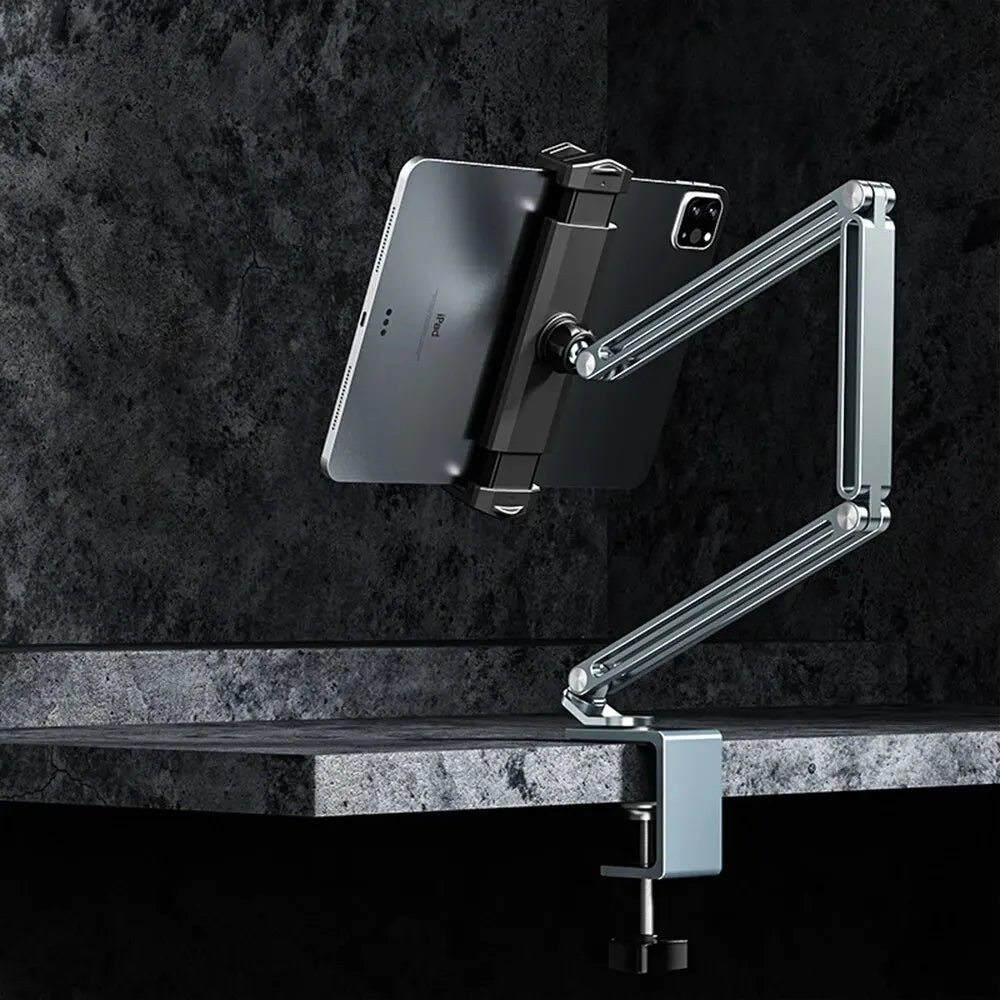 Adjustable Desk Bed Tablet Stand: Aluminum Arm Mount for 4-12.9 inch Tablets & Phones | Support for iPad Pro, Xiaomi Tab