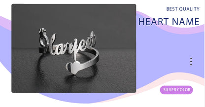 Custom Fishhook Double Name Finger Ring - Personalized Family & Couple Love Gift for Women & Men, Gold Stainless Steel Jewelry