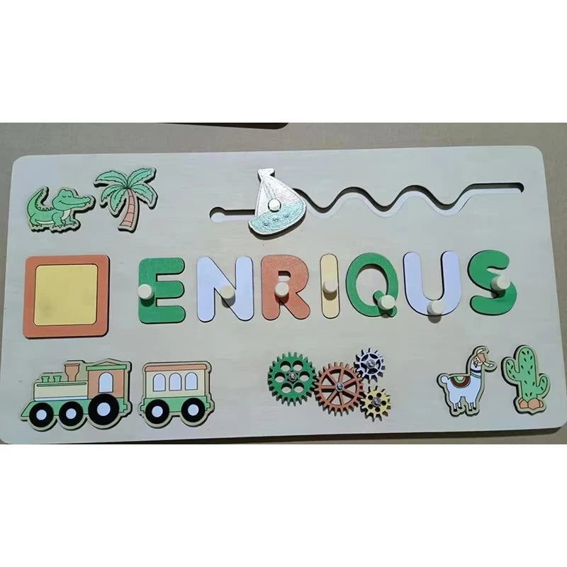 Montessori Personalized Wooden Name Puzzle — Custom Letter Board Educational Toy for Babies