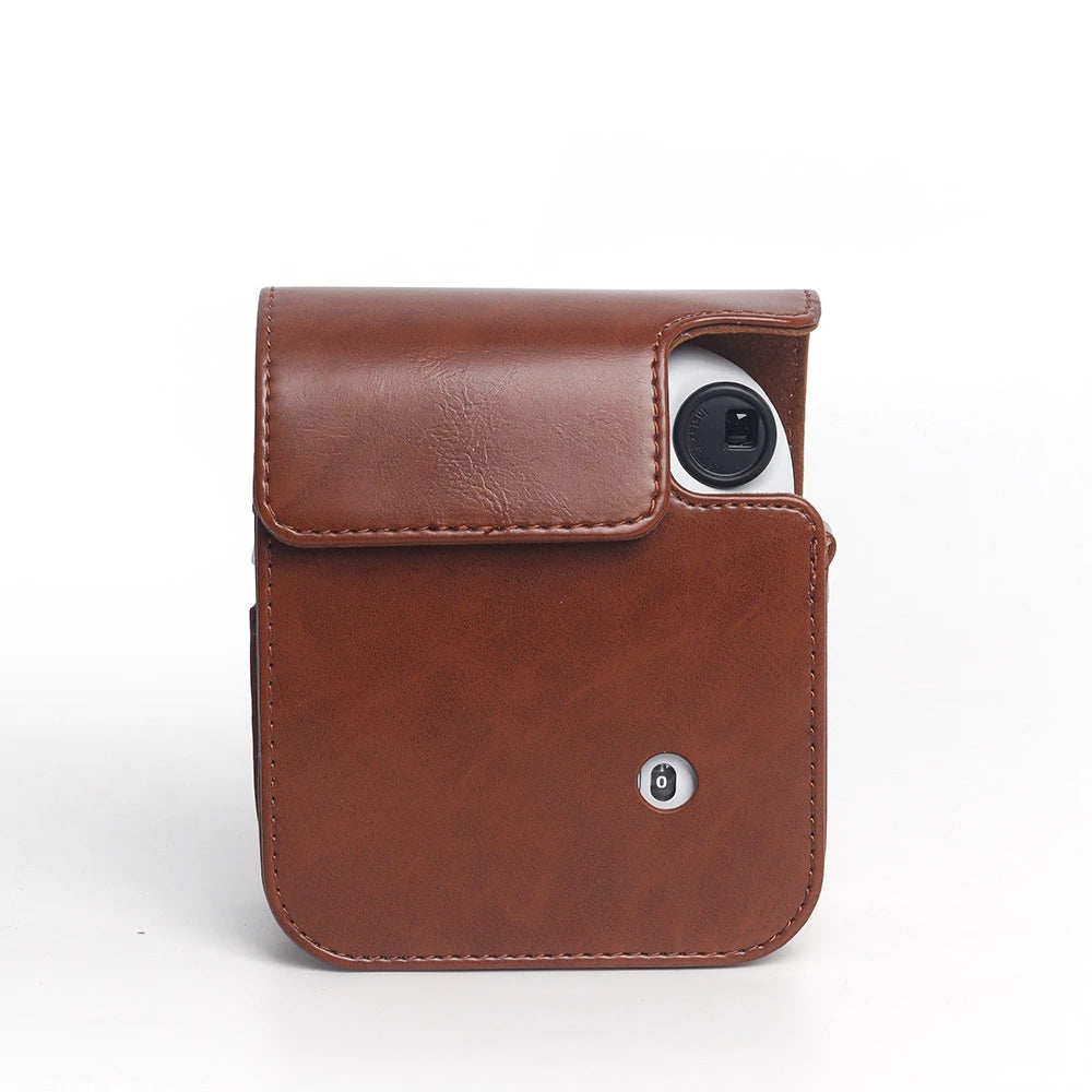 Retro Soft Mini Camera Case - PU Leather Cover with Shoulder Strap for Instax Mini 12