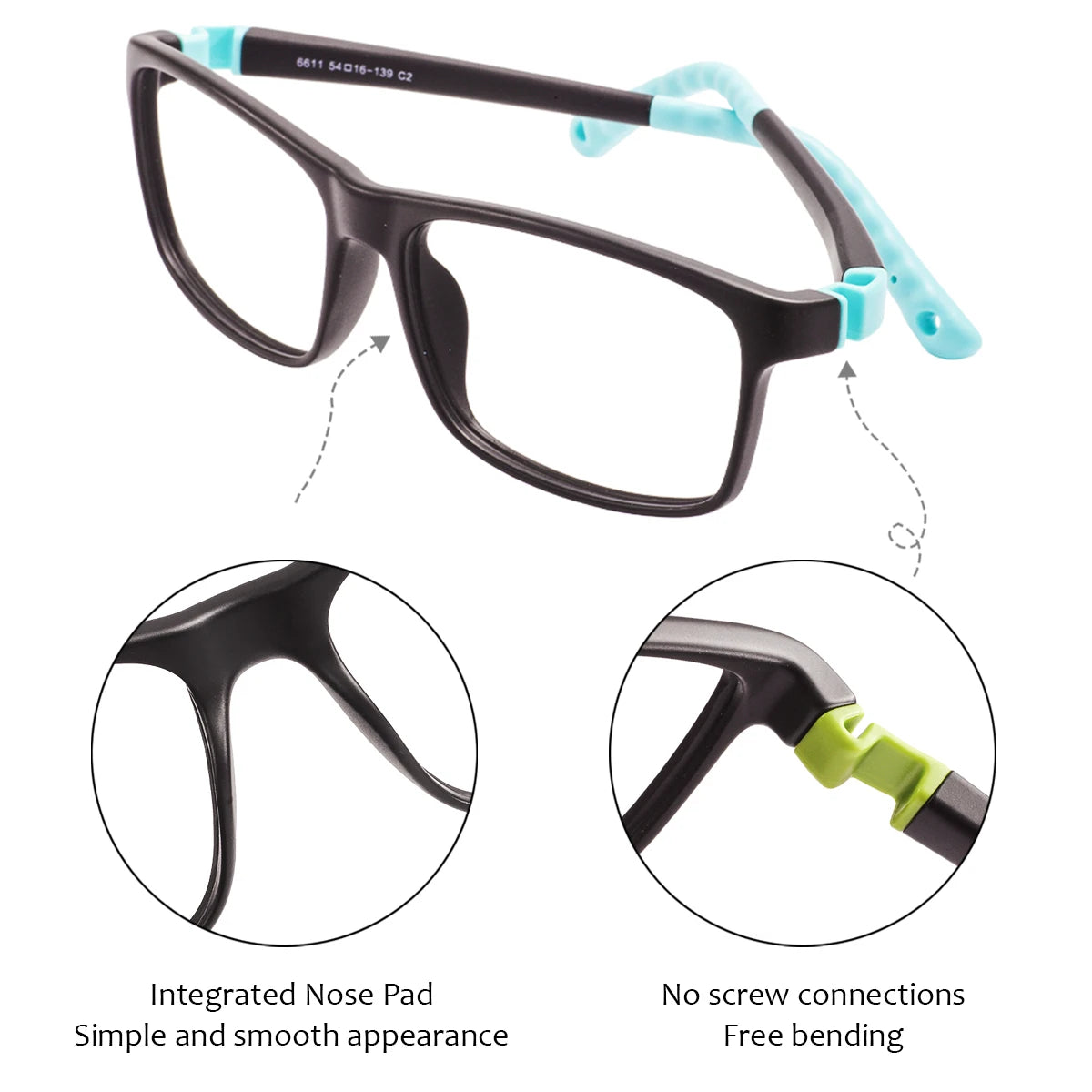 Colorful TR90 Rectangular Full-Rim Glasses Frame – Flexible, Comfortable & Durable Optical Frame for Boys and Girls Prescription Lenses