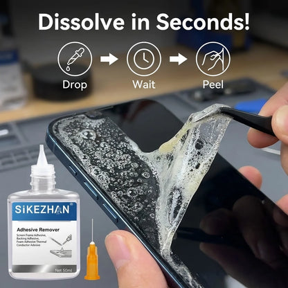 SiKEZHAN 50ml Phone Screen Adhesive Remover - LCD Frame & Back Cover Glue Cleaner with Precision Injector Needle