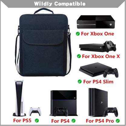 PS5 Portable Travel Carrying Case - Multi-functional Storage Bag with Shoulder Strap for PlayStation 5 and Accessories