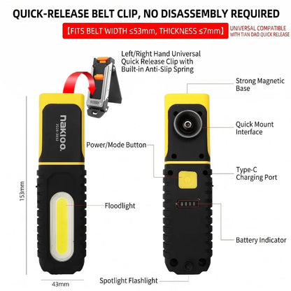 NAKIOO COB LED Work Light - Magnetic Base, 360° Rotating Portable Inspection Flashlight with 5 Light Modes