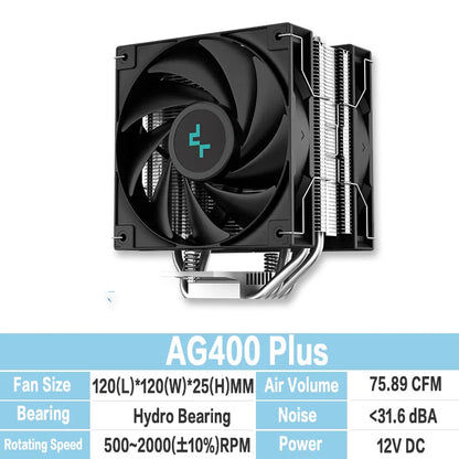 DEEPCOOL AG400 CPU Air Cooler – 4 Heat Pipes Dual Fan 2000RPM High Performance Radiator for Intel LGA1700/1200/115X & AMD AM4 Cooling System