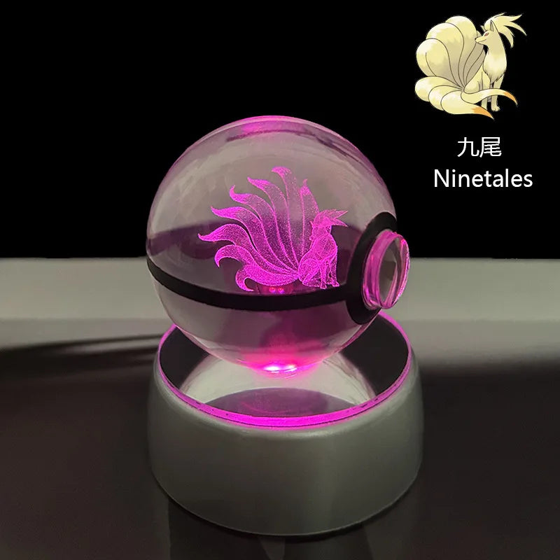 Pokemon Crystal Ball Night Light – Pikachu, Gengar, Eevee, Mewtwo & Lucario LED Pokeball, Kids Birthday Gift & Home Decor