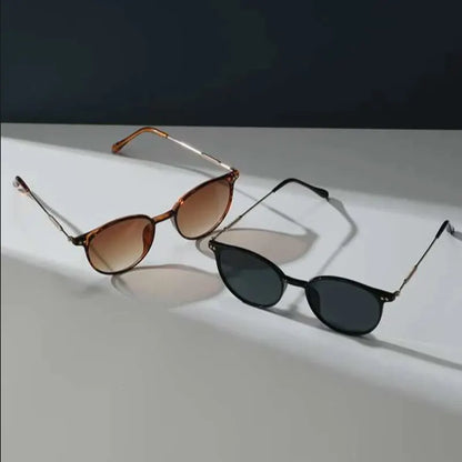 Vintage Charm: Set of 2 Pairs Small Round Sunglasses - Women's Cute Skinny Cat Eye & Men's Vintage Narrow Cateye Eyewear
