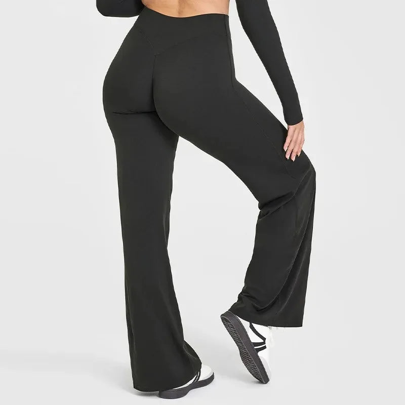 Women's Straight Leg Yoga Pants - Mid-Waist Naked-Feel Pilates & Running Trousers