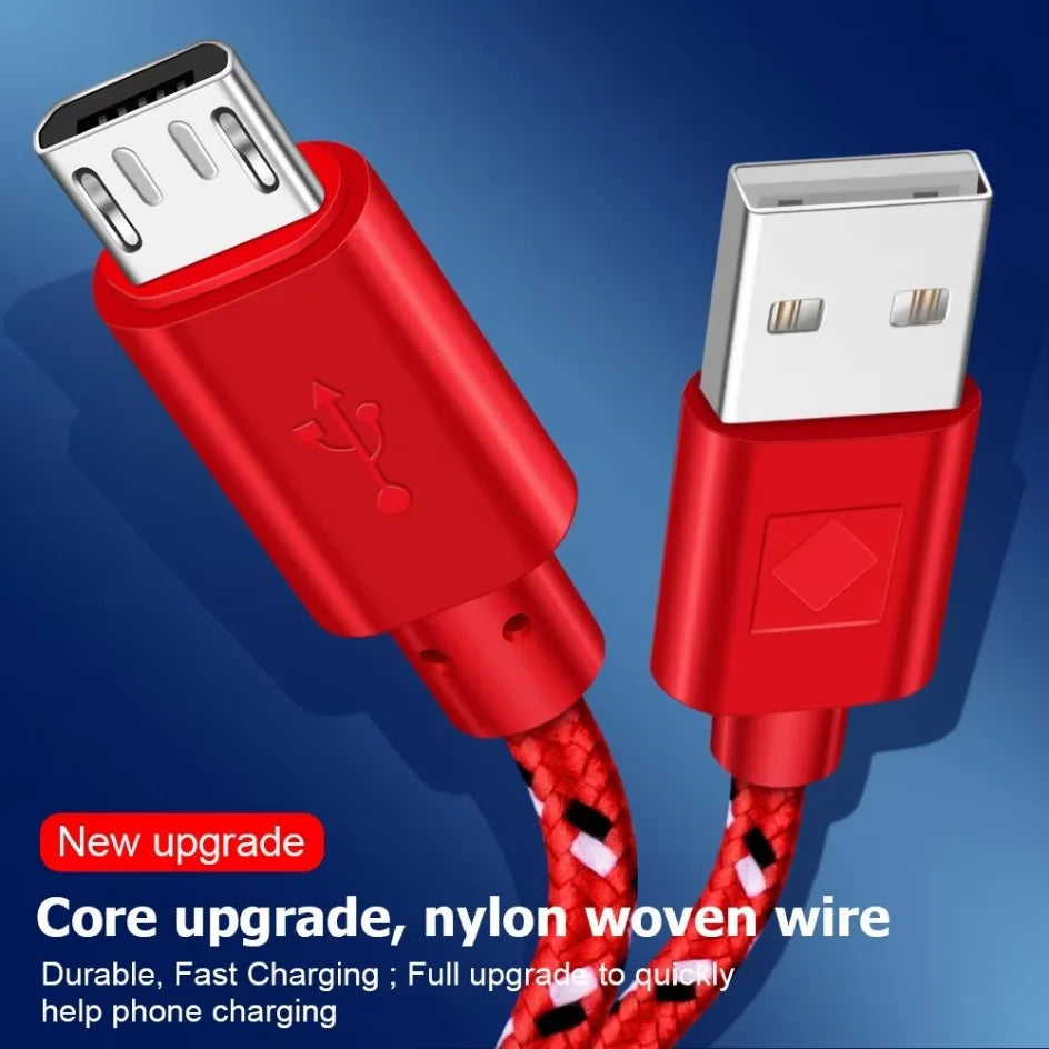 2.4A Micro USB Cable – Nylon Braided 0.5m/1m/2m/3m for Data Sync & Charging, Compatible with Samsung, Huawei, Xiaomi, Android