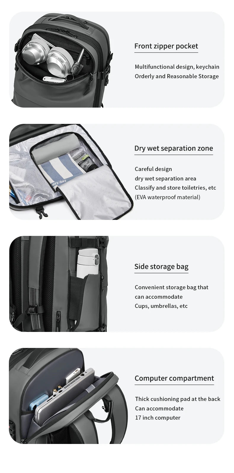 Men's Travel Backpack – Vacuum Compression, 17-Inch Laptop Backpack, Large Capacity Business & School Backpack, Expanded Hiking Bag
