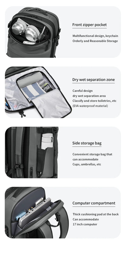 Men's Travel Backpack – Vacuum Compression, 17-Inch Laptop Backpack, Large Capacity Business & School Backpack, Expanded Hiking Bag