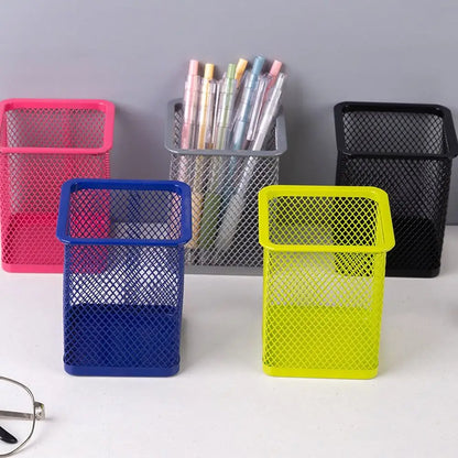 Multifunction Mesh Pen Holder - Round or Square Desk Organizer for Pens, Pencils & Stationery