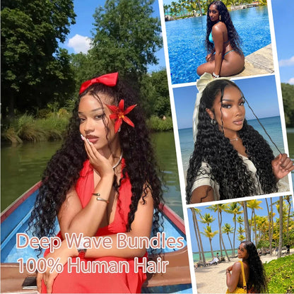 Raw Brazilian Loose Deep Wave Human Hair Bundles - Unprocessed Virgin Hair 4 Bundle Set (8–32 Inch)