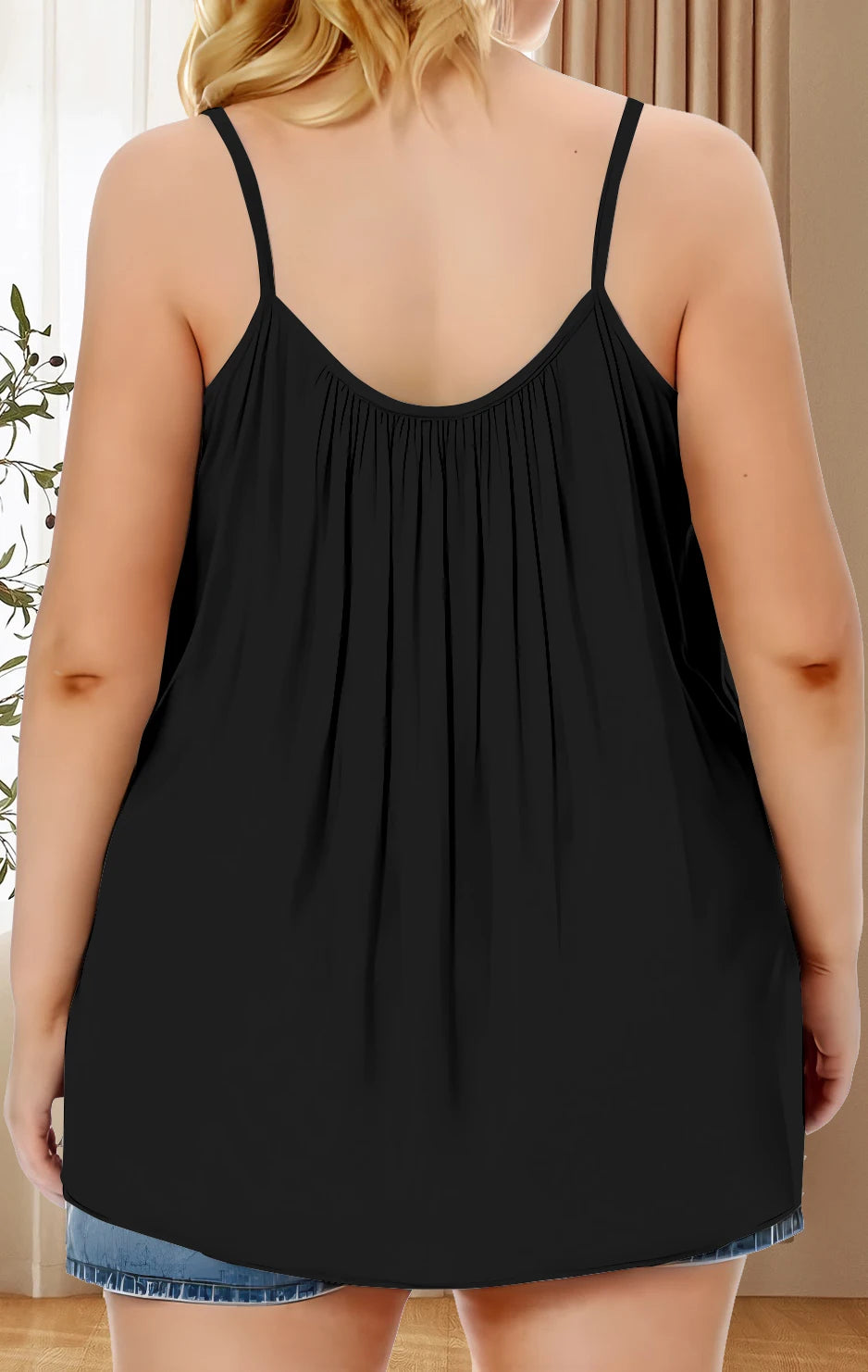 Plus Size Ruched Cami Vest Top - Soft Stretch Sleeveless Crew Neck Polyester Shirt with Comfortable Everyday Fit