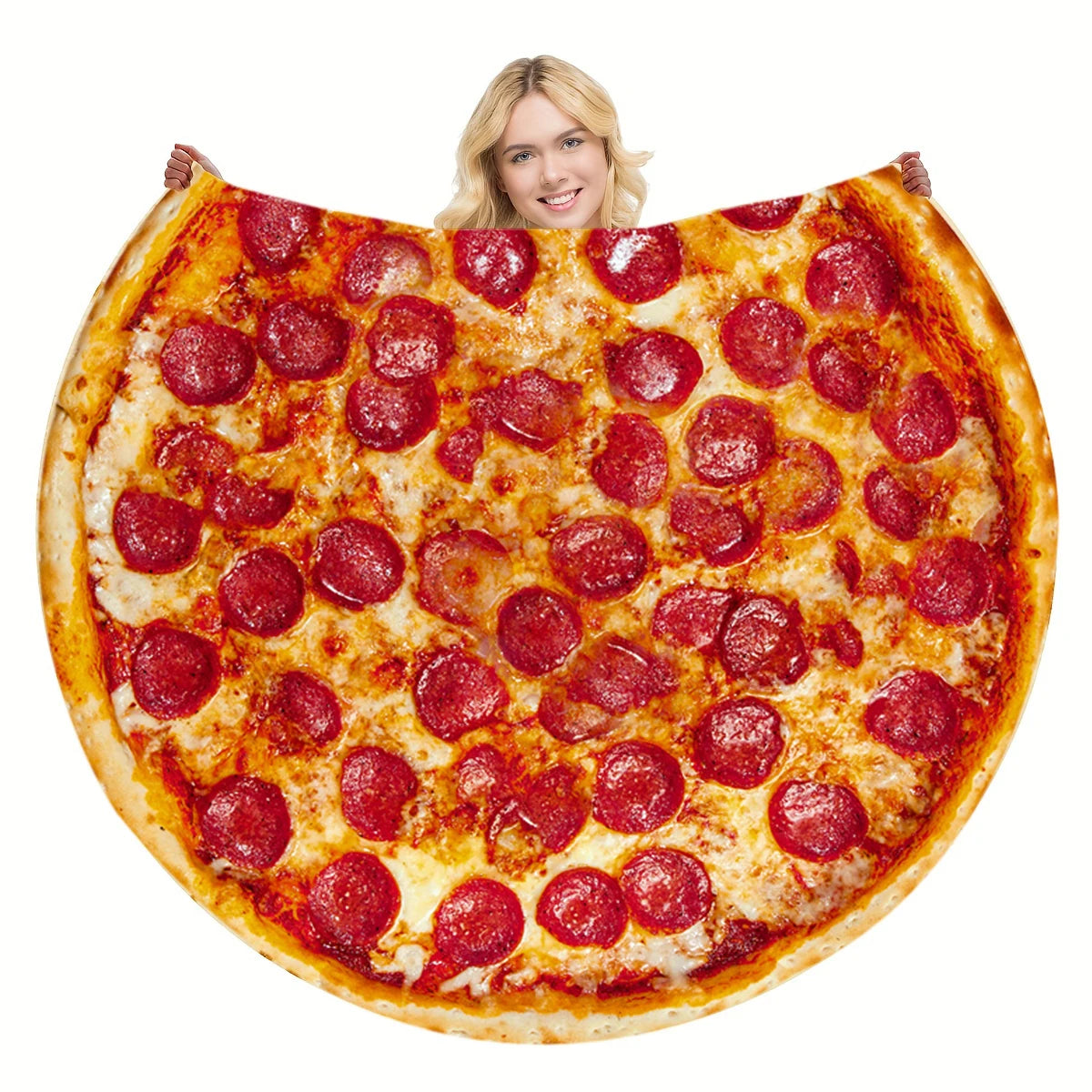 Warm Pizza Plush Blanket - Super Soft Round Throw Blanket for Bed Sofa Camping Winter Decor and Cozy Home Use