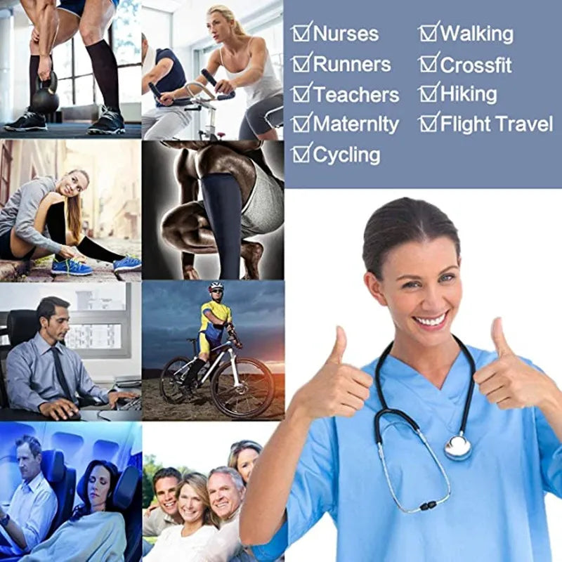 S-XXL Compression Socks - Medical Support Stockings for Nurses, Doctors, Golf, Sports & Varicose Vein Relief