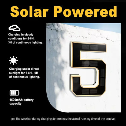 23cm Solar LED Address Sign - Smart Sensing House Number Light, Wireless Outdoor Door & Building Display