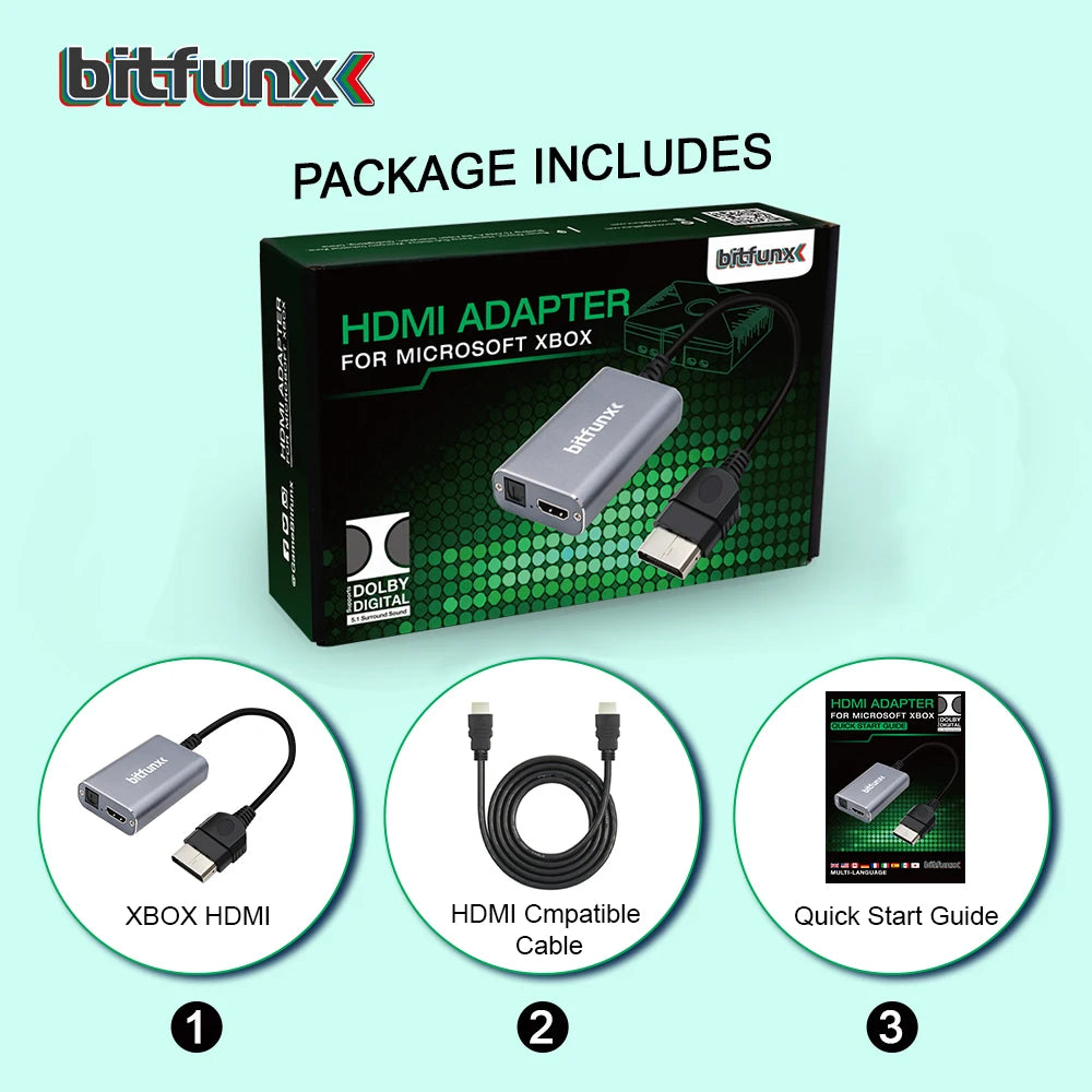 Bitfunx HDMI Adapter for Xbox Classic – Retro Gaming HD Cable with 5.1 Dolby Digital Surround Sound Support