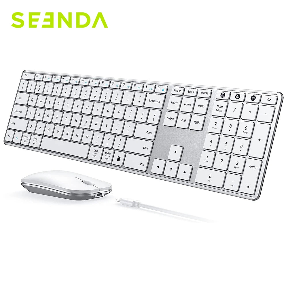 Seenda Wireless Bluetooth Keyboard and Mouse Combo – Multi-Device Rechargeable Slim Set for Windows, MacBook Pro & Air
