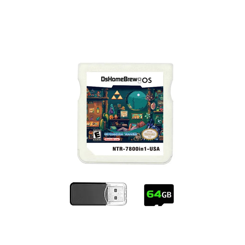 DS 7800-in-1 Memory Card with 64GB TF Card & SDHC Adapter – NDS, NDSL, 3DS XL, 2DS XL Game Console Accessory