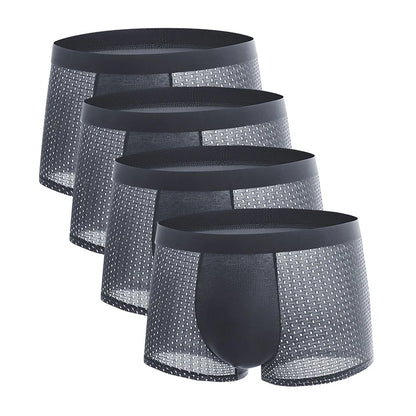 Men’s Ice Silk Mesh Boxer Shorts (4-Pack) – Plus Size Breathable Summer Underwear, Soft Solid Sexy Cooling Men’s Boxers Briefs Set