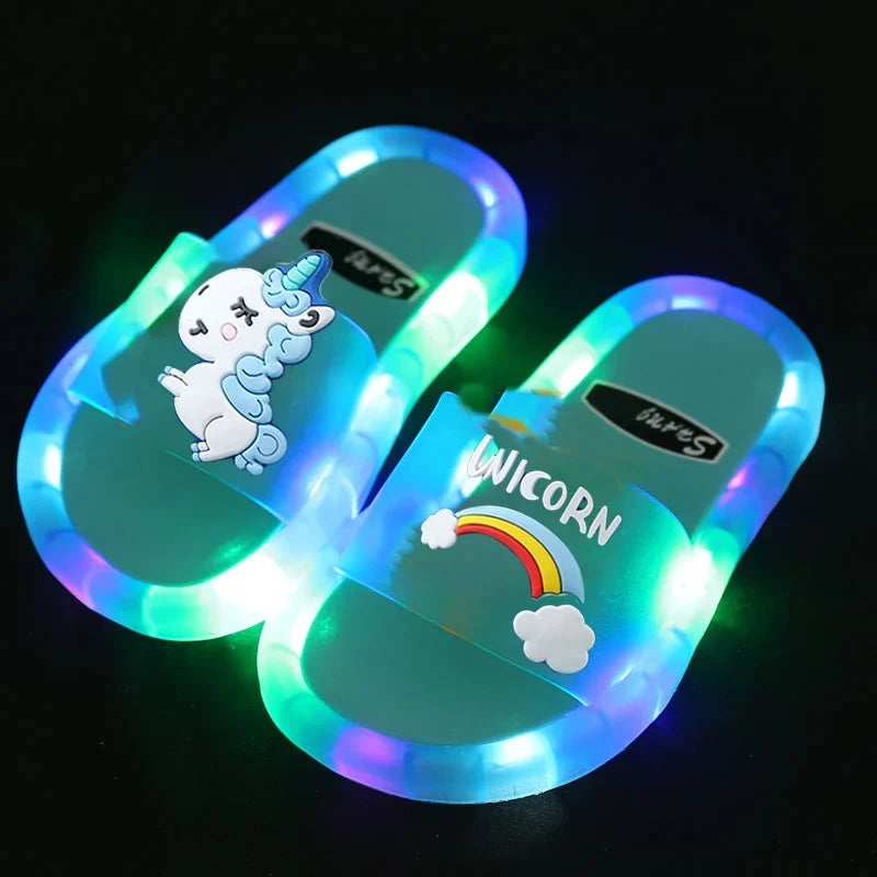 Children’s Cartoon Unicorn Slippers – Light-Up Cute Animal Print Shoes for Boys & Girls, Toddler Bathroom Slippers