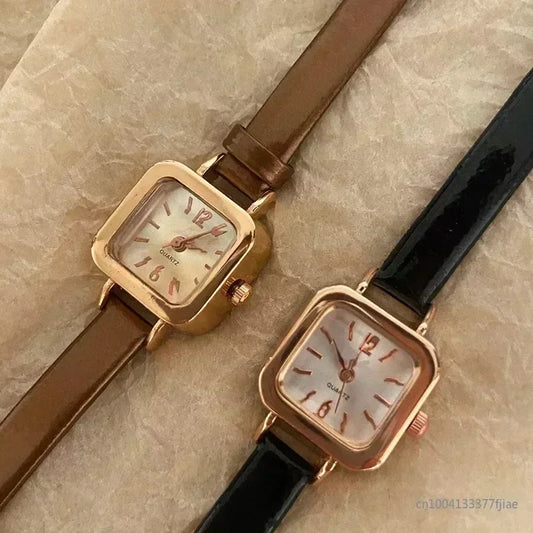 Hot Sale Women’s Watch – Small Square Dial with Thin Leather Strap, Elegant Quartz Wristwatch for Ladies, Casual Reloj Mujer