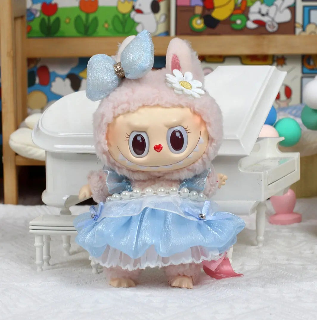 Labubu Pink Ribbon Dress - Cute Fairy Costume Outfit Accessory for 15/17cm Vinyl Doll
