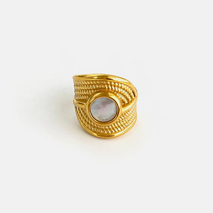 Peri'sbox Elegant Gold Plated Oval Heart Ring – White Mother of Pearl Women’s Waterproof Party Jewelry Gift