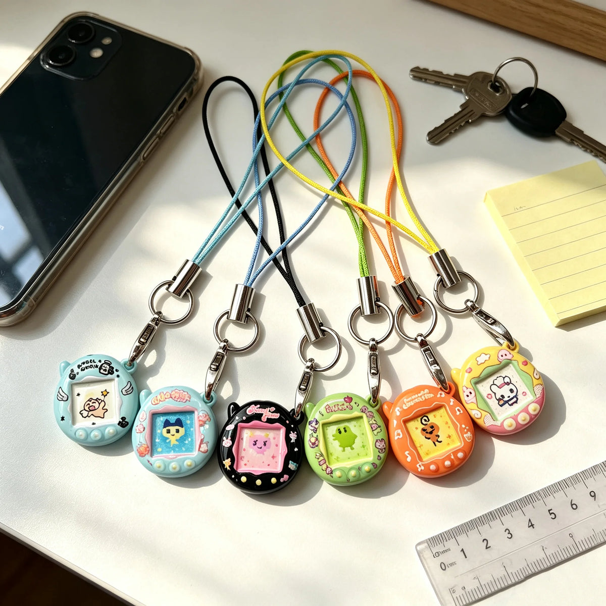 Tamagotchi Cartoon Metal Pendant Keychain - Cute Mini Anime Charm for Bags, Backpacks and DIY Jewelry Gifts