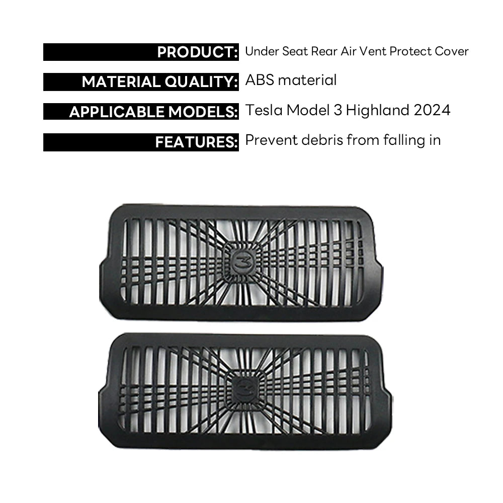 2024 Tesla Model 3 Highland Rear Air Vent Cover – Under Seat Anti-Blocking Outlet Grille Protector Accessory