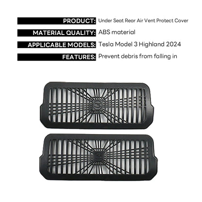 2024 Tesla Model 3 Highland Rear Air Vent Cover – Under Seat Anti-Blocking Outlet Grille Protector Accessory