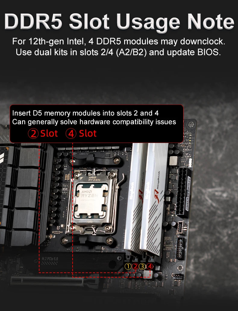 KingBank DDR5 RGB White Memory – 16GBx2/32GB 6800MHz Hynix A-Die UDIMM Dual Channel for Desktop PC